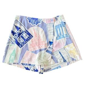 Prosperina Peyton Passport Print Blue Skort L Europe Coastal Lightweight Summer